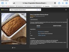 an image of a recipe page on the website for easy southern banana bread, which is also available in other browsers