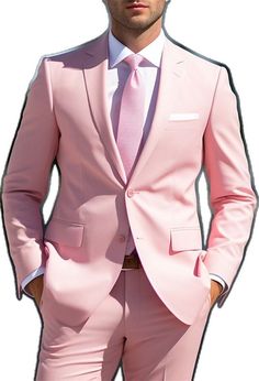 White Pink Wedding, Pink Tips, Mens Tailor, White Sky, Pink Men, Polyester Jacket, Pink Wedding, Jacket Buttons, Wedding Suits