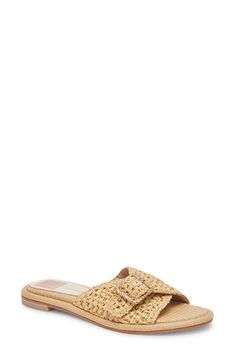 A textured buckle lends a hint of polish to this breezy raffia slide sandal ready for a sunny destination. Textile upper/synthetic lining and sole Imported Sandal Women, Slide Sandals, Sunnies, Womens Sandals, Nordstrom, Buckle, Sandals, Free Shipping