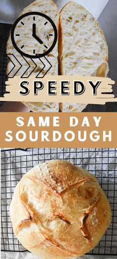 Same day sourdough bread cut in half to show the crumb and same day sourdough bread on a cooling rack. Spelt Bread Recipe, Spelt Bread