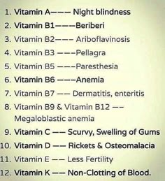 the list of vitamins and other things to eat