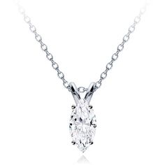 This diamond solitaire pendant is prong set with a marquise-cut 1/3ct, 1/2ct, 3/4ct, or 1ct diamond. The diamond is H/I in color, and SI in clarity. Please select your desired carat weight below. Other color, clarities, and mounting styles are available. Please call for details. Marquise Diamond Necklace, Marquise Pendant, Diamond Solitaire Pendant, Diamond Necklaces, Diamond Jewelry Designs, Solitaire Pendant, Marquise Diamond, Accessories Jewelry Necklace, Hairstyles For Women