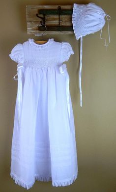 Christening Gown Baptism Dress Bleesing outfit Cotton | Etsy Solid Fitted Dress For First Communion, Fitted Baptism Dress For Wedding, Fitted Dress With Smocked Bodice For Baptism, Elegant Fitted Baptism Dress With Smocked Bodice, Classic Fitted Dress For Baptism, White Baptism Dress With Smocked Bodice For First Communion, Solid Color Ruffled Dress For Baptism, Elegant Baptism Dress With Smocked Bodice, White Baptism Dress With Ruffles And Fitted Bodice