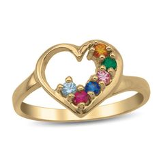 You don't need a special occasion to treat Mom to this fabulous Personalized family ring - it's the perfect anytime gift she'll adore. Crafted in your choice of silver or gold, this feminine design is centered with an open polished heart adorned along the inside with the one to seven round birthstones you select. Buffed to a brilliant luster, this sweet and stylish keepsake is sure to be instantly cherished. Sterling silver rings cannot be resized after purchase. Family Ring, Family Rings, Heart Outline, Peoples Jewellers, Feminine Design, Personalized Family, Stone Settings, Personalized Jewelry, Birthstone