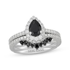 a black and white diamond engagement ring set