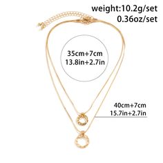 Description:Dainty Layered Metallic Halo Pendant Chain Necklace SetSpecification:Size: 13.8" - 15.7" Weight: 0.36 oz/setMaterial: copperColors: gold/silverFeatures and Details:This layered halo pendant choker necklace set is made of nickel-free. lead-free. cadmium-free and hypoallergenic materials. which will not turn your skin green or cause anaphylactic reaction.This gift for her chain necklace set is decorated with unique design and superb craftsmanship to create special piece that can satisf Gold Alloy Chain Necklace, Gold Circular Charm Necklace With Adjustable Chain, Gold Necklace In Alloy, Gold Chain Necklace In Alloy, Gold Alloy Charm Choker Necklace, Gold Alloy Choker Charm Necklace, Gold-tone Alloy Necklace With Adjustable Chain, Gold Alloy Necklace With Adjustable Chain, Dainty Gold Alloy Charm Necklaces