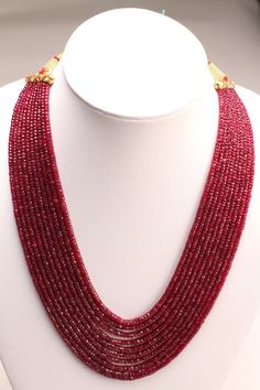 "AAA Natural Ruby Gemstones 3-4mm Multi Strand,7 Line Layer Necklace 24\" Long, Adjustable to 40\".  An Heirloom piece. Ships from Dallas Texas."