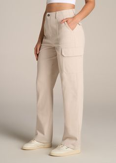 About Our Straight Leg Cargo Chino Pants for Tall Women The style and utility of a cargo pant meets an extra-long inseam on these chinos for tall women. Designed specifically for ladies from 5’9 to 6’6, they have a high rise and a straight leg that creates a modern, flattering fit. These women’s tall pants are made with stretch-infused cotton that’s been pre-washed and shrinkage controlled to make sure the silhouette stays perfect. Store everything you need for a day on the go with plenty of poc Girl Cargo Pants, Pants For Tall Women, Girls Cargo Pants, Wardrobe Planner, Womens Chinos, Tall Pants, Soft Beige, High Rise Pants, Tall Girl