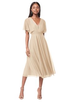 Tinsley is the perfect blend of vintage glamour and femininity! The on-trend full sleeves gathered waist and low back allow you to be discreet with a hint of sexiness! The full tea-length bridesmaid dress is perfect for a garden party or any special occasion. Cocktail Dress V Neck, Mid Length Mother Of The Bride Dresses, Short Mother Of The Bride Dresses, Summer Mother Of The Bride Dresses Classy, Summer Mother Of The Bride Dresses Tea Length, Champagne Silk Bridesmaid Dresses, Tea Dress Outfit, Wedding Dresses Second Marriage, Garden Engagement Party