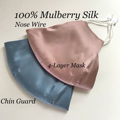 "- 100% Natural Mulberry Silk fabric for sensitive skins - This Silk Face Mask is the highest in quality and benefits. - Hypoallergenic; natural fiber silk is agreeable for allergies and sensitive skin. - 100% Mulberry Silk Grade 6A 19mm - 2 layers (front and back of mask) plus two additional filter fabric interfacing layers ironed inside which totals 4 layers - No pocket, or filter needed with 2 additional inner interfacing filter layers ironed inside - Fits snug with nose wire and chin guard. Silk Mask, Silk Face Mask, Mulberry Silk Fabric, Wide Face, Layer Mask, Natural Silk, Ear Loop, Mulberry Silk, Natural Fibers