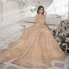 Walima Outfit, Beige Lehenga, Pakistani Traditional, Bridal Dupatta, Attractive Dresses, Lehenga Gown, Pakistani Bridal Dresses, Embellished Gown, Pakistani Wedding Dresses