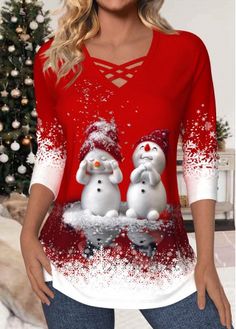 Color:Red;Size:S;Size:M;Size:L;Size:XL;Size:XXL;Package Contents:1 X T Shirt;Occasion:Other;Style:Casual; Elegant Dresses Plus Size, Gingerbread Crafts, Trendy Christmas Outfits, Holiday 2024, Christmas Tops, Dating Games, Dress Stores Online, Round Neck Sweatshirts, Red Long Sleeve