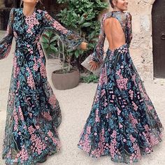 Flower Dresses Outfit, Printed Dress Outfit, Long Sleeve Backless Dress, Elegant Floral Dress, Robes Vintage, Spring Maxi Dress, Boho Beach Dress, Elegant Maxi Dress, Flower Print Dress