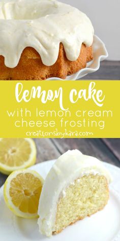 lemon cake with lemon cream frosting on a plate