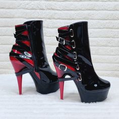 6" (15.2cm) Stiletto Heel, 1 3/4" (4.5cm) Platform Two Tone Black /Red Cushioned Foot-Bed Pleaser Us Woman's Sizes 6-11 ( Ny Warehouse) Brand New Edgy Ankle Boot Platform Boots For Party, Edgy Ankle Platform Boots For Party, Edgy High Heel Platform Boots For Party, Red Ankle-high Platform Boots For Parties, Edgy Ankle-high Platform Boots For Party, Red Platform Boots For Party, Edgy Heeled Boots With Ankle Strap For Party, Punk Style Platform Heeled Boots For Party, Red High Heel Platform Boots For Party