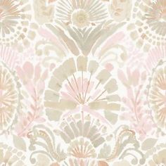 an abstract floral pattern in pink, beige and grey colors on a white wallpaper background