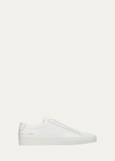 Common Projects Men's Achilles Leather Low-Top Sneakers, White - Bergdorf Goodman Classic Sneakers With Vulcanized Sole In Calf Leather, Classic Calf Leather Sneakers With Vulcanized Sole, Classic White Custom Sneakers In Calf Leather, Classic Custom Sneakers With Vulcanized Sole And Calf Leather, Classic White Calf Leather Custom Sneakers, Modern Sneakers With Medium Fit And White Sole, Medium Fit Leather Sole Sneakers, Classic White Custom Calf Leather Sneakers, Luxury White Low-top Leather Shoes