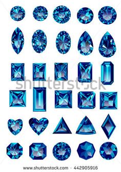 a set of purple diamonds and gems on a white background, all in different shapes and sizes