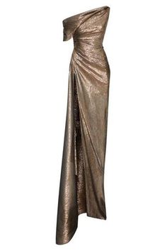 Gold Gown Dress, Draped Gown, Drape Gowns, Gold Gown, Green Gown, One Shoulder Gown, Gala Dresses, Dark Gold, Glam Dresses