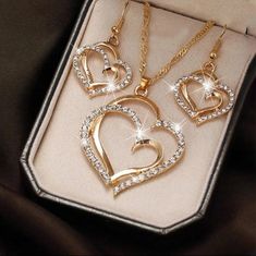 Necklace Set Luxury Heart-shaped Clip-on Jewelry, قلادات متدلية, Heart Jewelry Set, Rhinestone Jewelry Set, Heart Shaped Jewelry, Gold Wedding Jewelry, Wrap Necklaces, Women's Jewelry Sets, Couple Jewelry