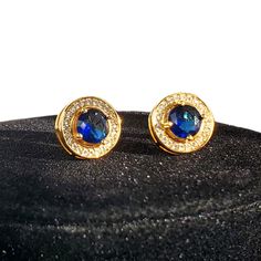 Brand New Women's Round Gold Sapphire Stud Earrings 18k Yellow Gold Plated 925 Sterling Silver (Stamped) Genuine 1ct Lab Created Radiant Cut Diamonds Natural 1ct Blue Sapphire Gemstones 12mm Size Retail Price $350 Buy With Confidence From A Top Rated Seller W/ A 99%+ Feedback Rating! A0236 (Id-714) Blue Birthstone Earrings For Formal Occasions, Formal Blue Birthstone Earrings, Elegant Blue Round Cut Earrings, Blue Sapphire Earrings In Fine Jewelry Style, Fine Jewelry Blue Sapphire Earrings, Fine Jewelry Blue Sapphire Earrings Lab-created, Sapphire Birthstone Earrings For Formal Occasions, Blue Cubic Zirconia Earrings With Prong Setting, Blue Gemstone Earrings In Cubic Zirconia