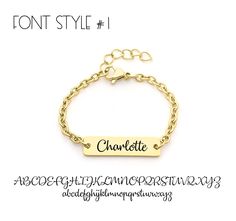 Shiny Gold Stainless Steel Baby Bracelet Designed by YOU! Any names and or date. Choose your font and heart available Permanent engraving Sturdy, smooth metal STAINLESS STEEL WILL NEVER RUST OR TARNISH A few notes! Every metal piece of this item is made with stainless steel. You never have to worry about it rusting or changing color. Each piece comes with a shiny mirror finish. Jewelry polishing cloths will remove minor scratches that can appear over time from normal wear. SIZE INFO** XSmall - 4 Custom Name Charm Bracelet For Personalized Gift, Personalized Nameplate Bracelets As Gift, Personalized Nameplate Bracelets For Gifts, Adjustable Jewelry With Custom Text For Personalized Gift, Customizable Nameplate Charm Bracelet As Personalized Gift, Customizable Nameplate Charm Bracelet For Personalized Gift, Customized Nameplate Charm Bracelet For Personalized Gift, Adjustable Custom Text Jewelry For Personalized Gifts, Custom Nameplate Charm Bracelet As Gift