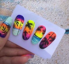 Dicas de unhas neon Tropical Vacation Nails Simple, Easy Summer Nail Art, Palm Tree Nail Art, Bubble Nails, Palm Tree Nails, Nail Art Designs Images, Art Deco Nails, Art For Beginners