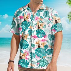 This custom Hawaiian shirt is a great gift idea, as well as a loose and comfy outfit that will keep you cool during the hot summer months. Coming up with a surprise for your loved ones is up to you. This present is appropriate for any occasion, and the receivers will surely love it! Product details: Material: Polyester fabric Feature: Featuring a spread collar, printed pattern all over the shirt, a front button fastening, short sleeves and a relaxed shape. The design is printed with new age prin Funny Shiba, Shiba Dog, Comfy Outfit, Tropical Leaf, Summer Months, Keep Your Cool, Tropical Leaves, New Age, Comfy Outfits