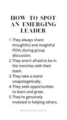 a poster with the words how to spot an emerging leader written in black and white