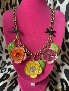 Betsey Johnson Vintage Secret Garden Ladybug Bright Colorful Flower Necklace | eBay