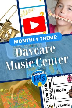 there is a collage of pictures with the words day care music center on it