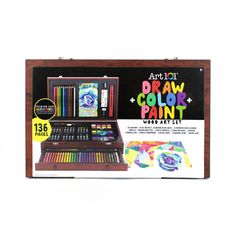 an art - joi draw and color paint set with wooden case