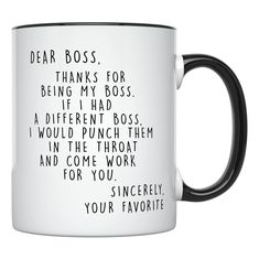 PRICES MAY VARY. [Worlds Best Boss Mugs for Men and Women] – Looking for best boss gifts for men? This coffee mug is sure to bring a smile to your boss's face and brighten their day every time they have their coffee or tea. Our best boss mugs are built to last, made of durable dishwasher and microwave safe ceramic. [High quality Funny Boss Gifts] - We use the best quality ceramics, and our images are permanently printed with strong, vibrant, and long-lasting colors (nothing will fade or peel!) H Boss Day Gift Ideas Men, Christmas Gift Ideas For Boss, Bosses Day Gift Ideas Offices, Boss Day Gift Ideas, Worlds Best Boss Mug, Birthday Funnies, Boss Mugs, Gifts For Boss Male, Best Boss Mug