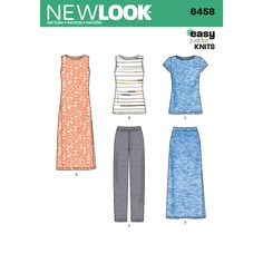 the sewing pattern shows three different types of clothing, including two tops and one pants