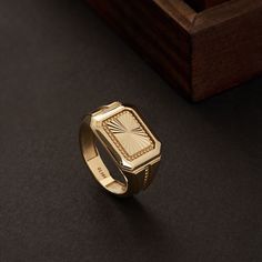 Elevate your style with our 14K Solid Gold Engraved Signet Ring for Men. This handcrafted ring, made from genuine 14K solid gold, is customizable with engravings, making it the perfect gift for husbands and boyfriends. The square signet design adds a touch of classic sophistication, making it a timeless piece of men's jewelry. Celebrate special moments and express your emotions with this exquisite ring, reflecting your unique bond and individual style. -- ⋆ This product is designed with Runda's fine handcrafting with sustainable methods. ⋆ Express-insured shipping to the whole world and delivery to cargo in only 3 business days. ⋆ Free return and warranty Product Details * 14K Real Solid Gold * 6.75 GR 5% -+ * Customizable Size * Yellow - White - Rose Gold Available * Hypoallergenic * Mode Unique Ring Designs For Men, Man Gold Ring Design, Gents Gold Ring Indian, Gold Rings For Men Indian Wedding, Men Gold Ring Design Unique, Gents Ring Gold Men, Gold Rings For Men Unique, Golden Rings For Men, Mens Gold Ring Vintage