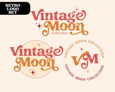 the vintage moon collection is available in three different font styles, including orange and red