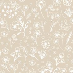 white flowers and leaves on a beige background