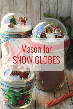 mason jar snow globes with text overlay