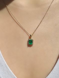 A timeless and classic design, symbolizing wealth and harmony. Perfect for everyday wear or dressed up for special occasions. Make a bold statement in our Genuine Emerald and Diamond Pendant (Emerald Cut), available in 18k solid white gold and 18k solid yellow gold. 14k solid yellow gold and 14k solid white gold chain available for purchase upon request. Please feel free to message us and we'll open up the chain options.  Item Specifications: Materials: 18k Solid Gold  Gemstone: Natural Emerald Luxury Emerald Necklace With Diamond Accents For Formal Events, Formal White Gold Emerald Necklace With Jewels, Timeless Gold Emerald Necklace, Luxury Emerald Gemstone Necklace For Formal Occasions, Luxury Baguette-cut Emerald Necklace For Formal Occasions, Luxury Baguette Cut Emerald Necklace For Formal Occasions, Formal Emerald Necklaces With Diamond Cut, Elegant Baguette Cut Emerald Necklace For Formal Occasions, Elegant Baguette Cut Emerald Necklace For Formal Events