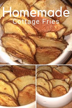 four pictures show how to make baked potato wedges in the oven and then fry