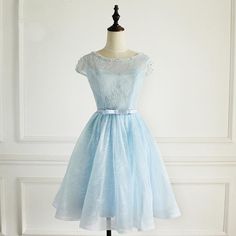 Light Blue Lace Cap Sleeves Cute Short Party Dress, Blue Homecoming Dress Party Dress Blue, Knee Length Prom Dress, Blue Homecoming Dress, Short Graduation Dresses, Blue Homecoming Dresses, Blue Party Dress, Color Rush, Short Party Dress, Lace Prom Dress