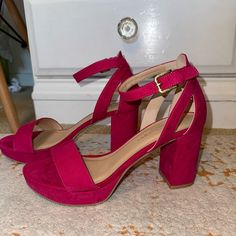 Size 8.5 Perfect Condition, Basically Brand New, Worn Only One Time Very Comfortable! Will Accept A Good Offer Pink Block Heel Shoes With Medium Width, Pink Block Heel Heels Medium Width, Pink Block Heel With Medium Width, Pink Open Heel Shoes With Stacked Heel, Pink Heels With Stacked Heel And Medium Width, Pink Open Heel Stacked Heels, Pink High Heels With Stacked Heel, Pink Heels With Heel Strap And Medium Width, Pink Heels With Ankle Strap