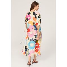 Multicolor floral satin (100% EcoVero Viscose). Shift. 3/4 sleeves. Crewneck. Pull on. 47" from shoulder to hemline. Imported. Floral Print Midi Dress With 3/4 Sleeves For Daywear, 3/4 Sleeve Floral Midi Dress For Daywear, Multicolor Silk Midi Dress With Short Sleeves, Daywear Dresses With Floral Print And 3/4 Sleeves, Spring Silk Midi Dress With Print, Summer Silk Dress With 3/4 Sleeves, Silk Summer Dress With 3/4 Sleeves, Chic Midi Dress With Floral Print And 3/4 Sleeves, Spring Half-sleeve Printed Dresses