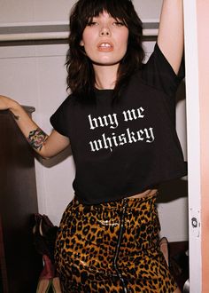 Cropped top Band Shirt Outfits, Bar With Friends, Strong Outfit, Going To A Concert, Metallica Concert, Oversized Band Tee, Printed Bell Bottoms, Sequin Flare Pants, Whiskey Shirt