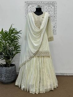 #ad Premium Pakistani Style Women's Wedding Party Wear Ethnic Salwar Kameez And Dupatta, Fashion Party Clothing Latkan Lace, Georgette Sharara, Fancy Embroidery, Side Work, Kurta Sharara, Embroidery Online, Pakistani Salwar Kameez, Sharara Set, Block Printing Fabric