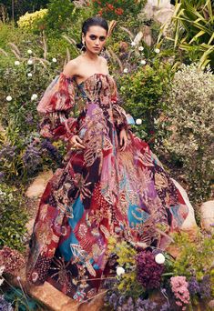 Aisha Rao-Plum Printed Embellished Gown-INDIASPOPUP.COM Jewel Tone Wedding Dress, Patchwork Gown, Aisha Rao, School Moodboard, Applique Patchwork, Strange Fashion, Shaman Woman, Cultural Beauty, Amazing Costumes