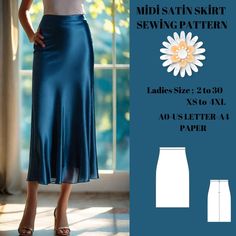 a women's skirt sewing pattern with an image of a woman standing in front of a window