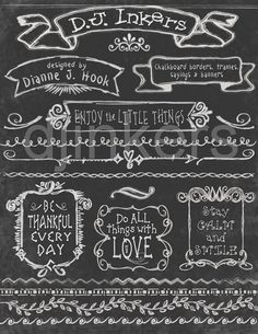 hand drawn chalkboard design elements for valentine's day