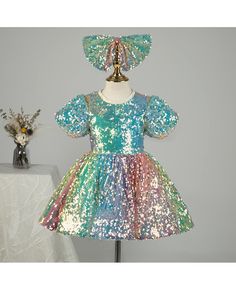 Get 10% off now! Buy colorful sparkly sequins girls party dress with bubble sleeves at cheap price online. Free stable shipping and pro custom service since 2009. Holiday Princess Sequin Dress, Holiday Princess Style Sequin Dress, Party Season Contrast Sequin Dress For Dress-up, Holiday Sequin Dress For Dress-up Occasions, Spring Sequin Dress For Pageant, Party Season Sequin Dress With Contrast Sequin, Contrast Sequin Dress For Party Season, Holiday Sequin Glitter Dress For Dress-up, Sequin Princess Dress For Party Season