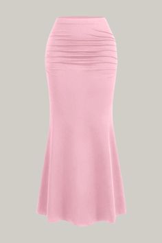 Indulge in the exquisite elegance of our High Waist Pleated Fish Tail Skirt. With a stunning ruched detail and a sophisticated mermaid silhouette, this skirt effortlessly accentuates your natural waistline and falls gracefully at midi length. The medium stretch knitted fabric adds comfort and versatility to this luxurious piece. Perfect for any occasion, this skirt is a must-have for those with a taste for the finer things in life. No sheerness, just sheer perfection. 95% Polyester, 5% Elastane Long Mermaid Skirt, Mermaid Costumes, Long Skirt And Top, Bandage Jumpsuits, Fish Tail, Mermaid Skirt, Mermaid Silhouette, Plus Size Jumpsuit, Plus Size Shopping